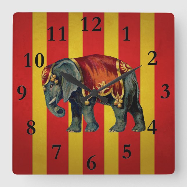Carrée horloge d'éléphant de cirque vintag (Recto)