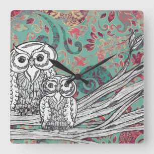 Carrée Horloge des hiboux 48