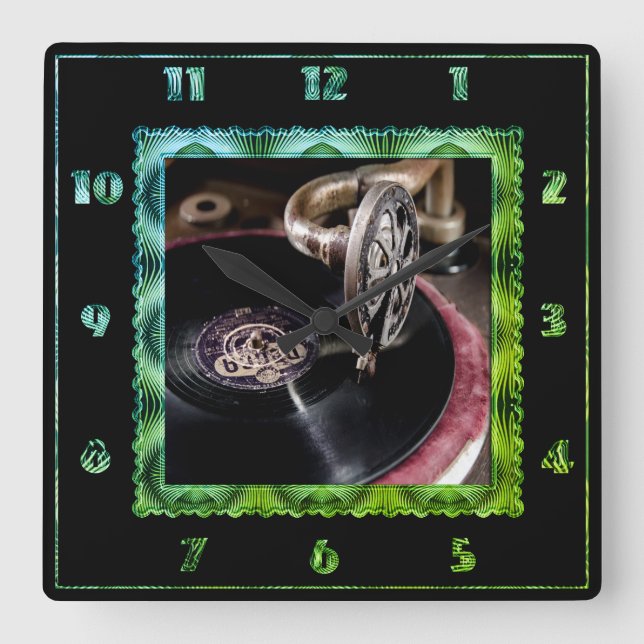 Carrée Horloge des Tourne-disques à l'ancienne (Recto)