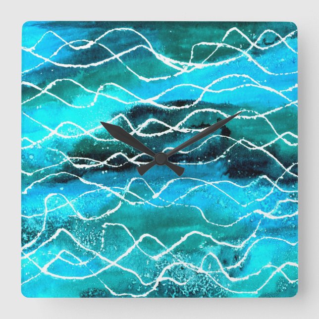 Carrée Horloge des vagues vives, Turquoise, Blanc, Noir (Recto)