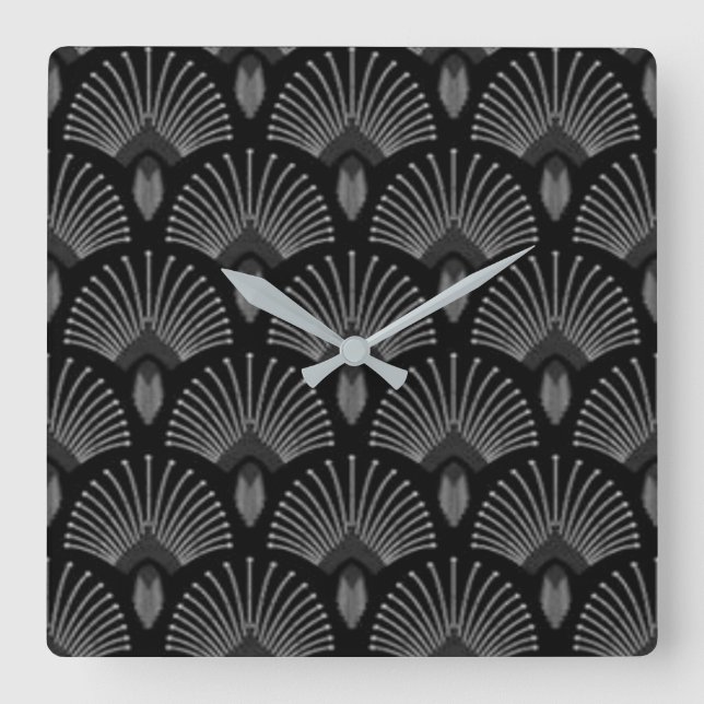 Carrée Horloge design Art déco noir et argenté (Recto)