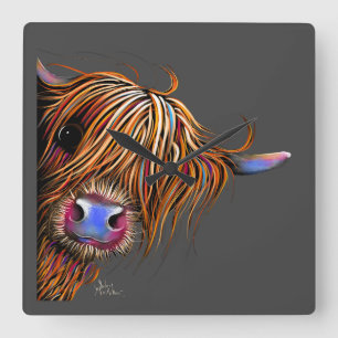 Carrée Horloge d'impression de vache Highland SuGaR LuMP