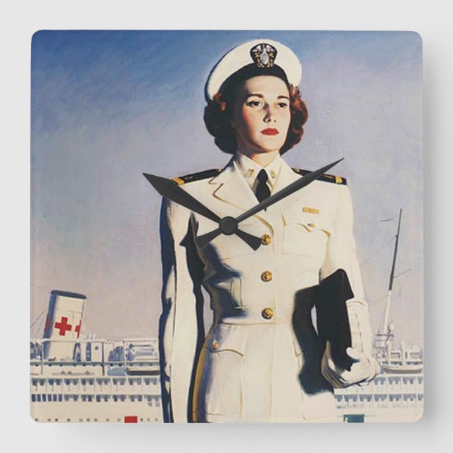 Carrée Horloge d'infirmière de marine du cru WW II (Recto)