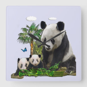 Carrée Horloge d'ours panda