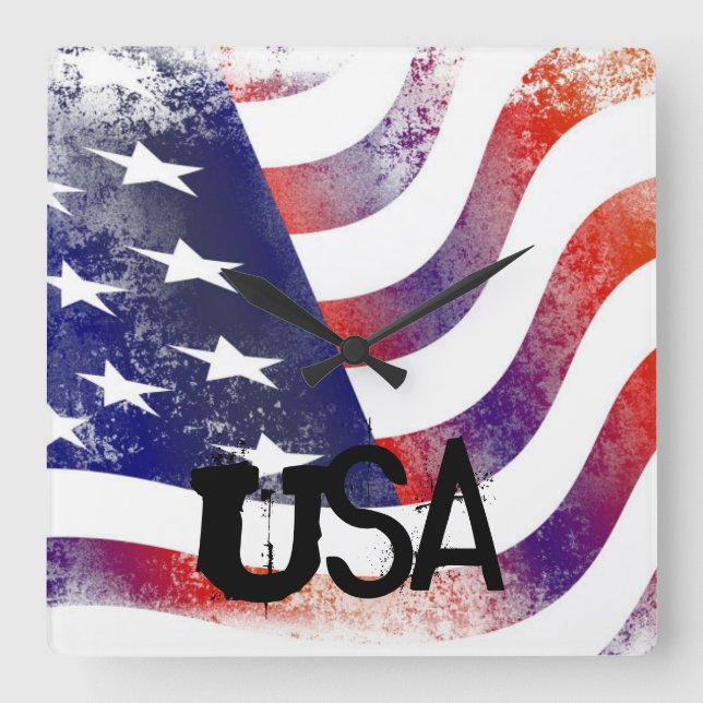 Carrée Horloge drapeau américain (Recto)