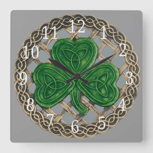 Carrée Horloge Du Carré Shamrock Gris Et Des Noeuds Celti