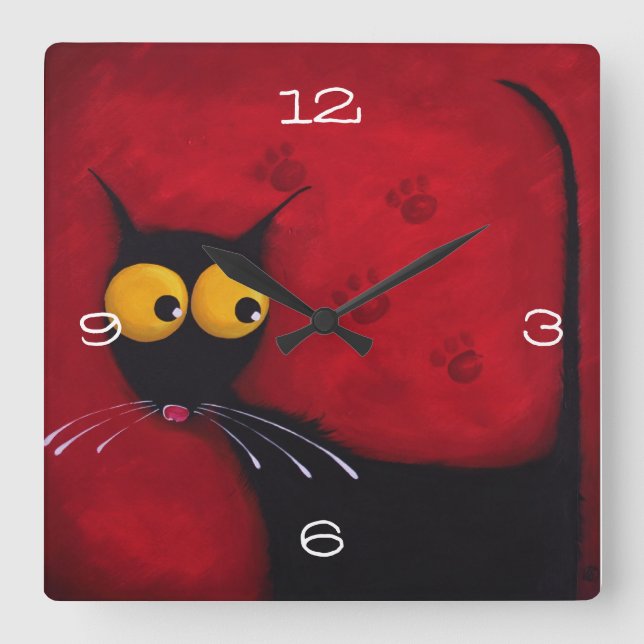 Carrée Horloge du chat Stressie (Recto)