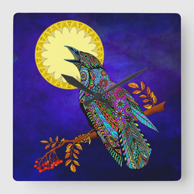 Carrée Horloge du corbeau électrique (Recto)