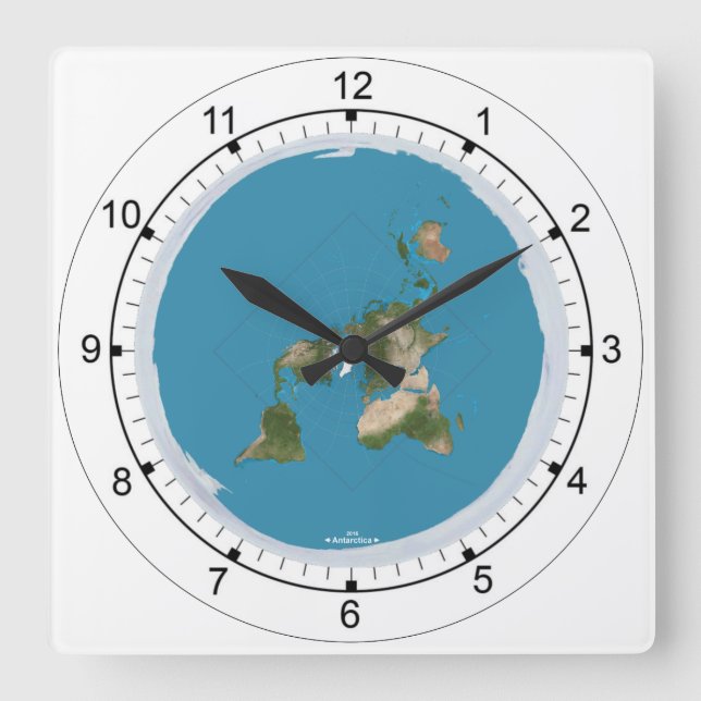 Carrée Horloge du disque Carte Terre Plate (Recto)