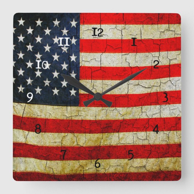 Carrée Horloge du drapeau de Grunge America (Recto)