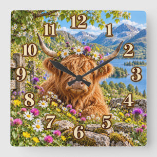 Carrée Horloge du lac de montagne de la vache des Highlan