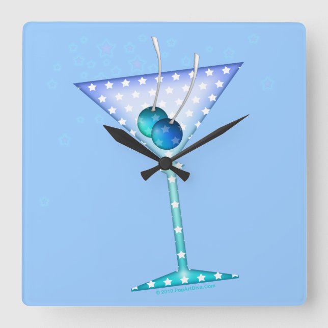 CARRÉE HORLOGE DU MUR BLEU MARTINI (Recto)