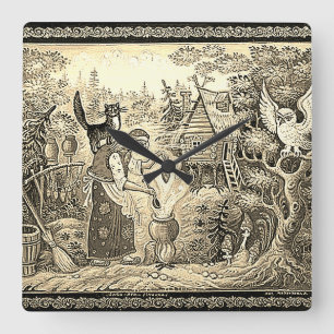 CARRÉE HORLOGE DU MUR CARRÉ DE BABA JAGA FOLKLORE RUSSE