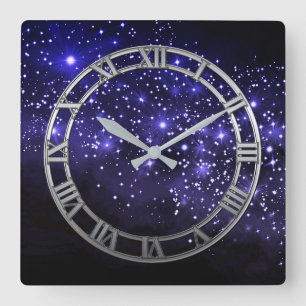 Carrée Horloge du mur de Carré du crépuscule bleu de minu