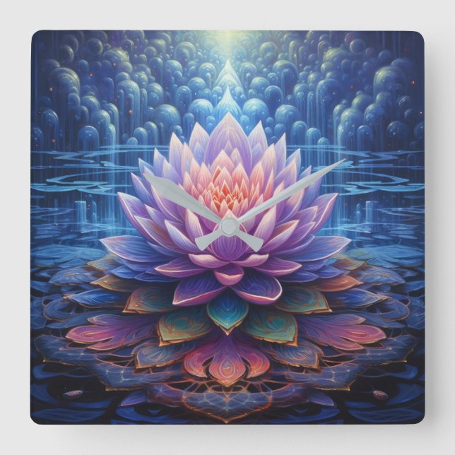 Carrée Horloge du mur de fleurs Lotus (Recto)