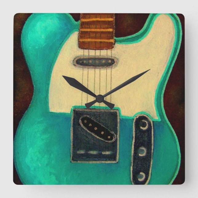 Carrée HORLOGE DU MUR DE GUITARE ÉLECTRIQUE vintage (Recto)