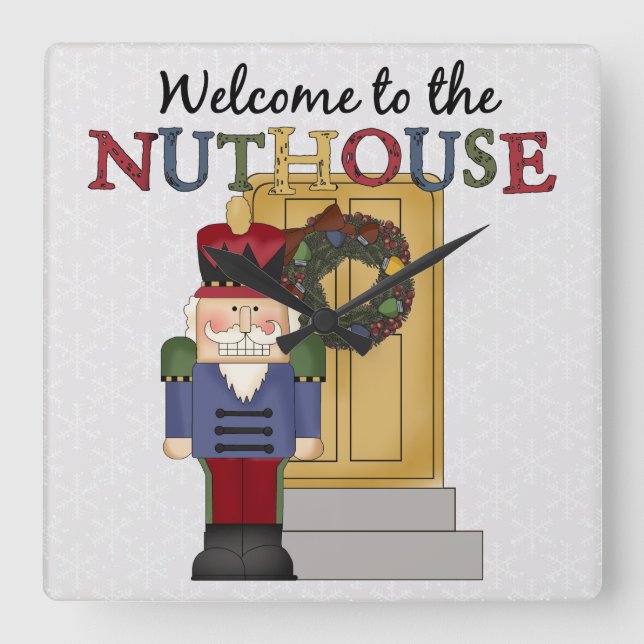 Carrée Horloge du mur de Noël Nuthouse (Recto)