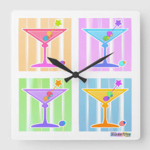 CARRÉE HORLOGE DU MUR DE PASTEL RAINBOW MARTINIS