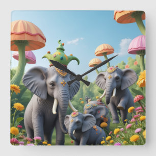 Carrée Horloge éléphants capricieux