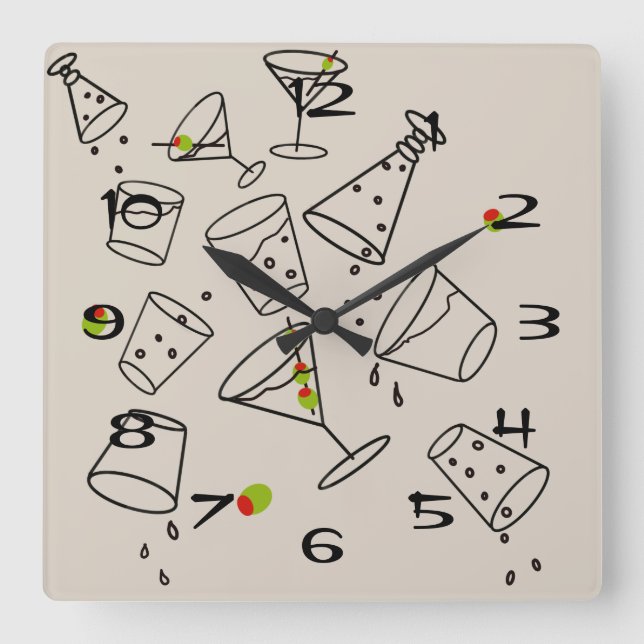Carrée Horloge en Acrylique Boissons (Recto)