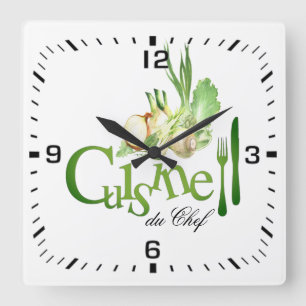 Carrée Horloge en Acrylique. cuisine du chef