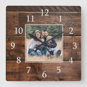 Carrée Horloge en bois rustique de photo de famille
