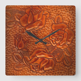 Carrée Horloge en cuir occidentale usinée de roses