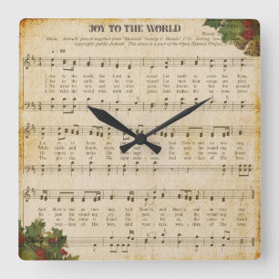 Carrée Horloge en partitions vintage de « Joyeux Noël au 