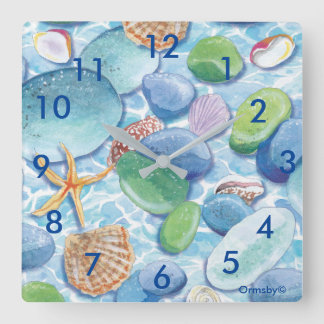 Carrée Horloge en verre de mer
