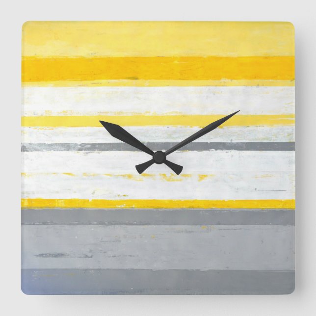Carrée Horloge 'Enthused' Gris et Jaune d'art Abstrait (Recto)