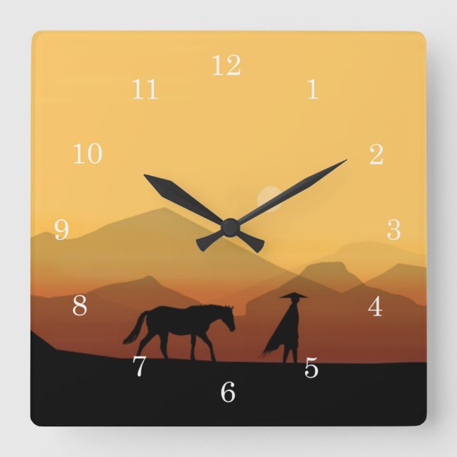 Carrée Horloge espagnole en silhouette de cheval et homme (Recto)