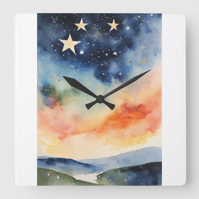Carrée Horloge étoilée étoile Céleste Horloge scintillant (Recto)