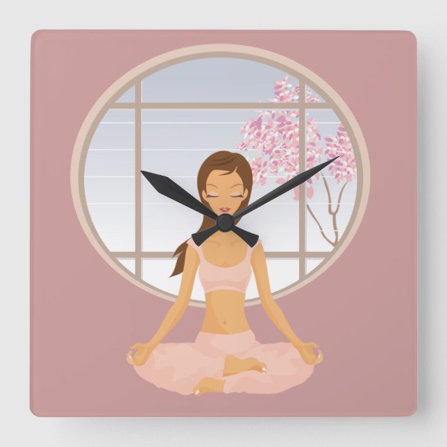 Carrée horloge fille yoga (Recto)