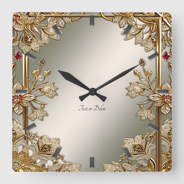Carrée Horloge fleurie ornée d'or (Recto)