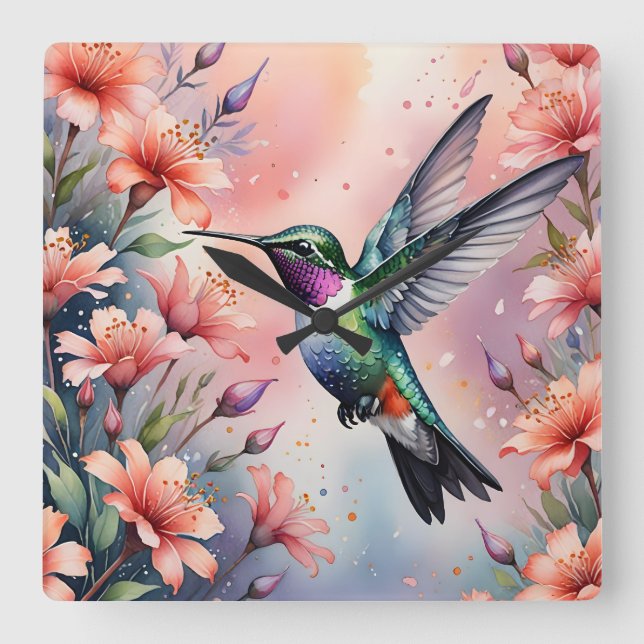 Carrée horloge florale à colibri (Recto)