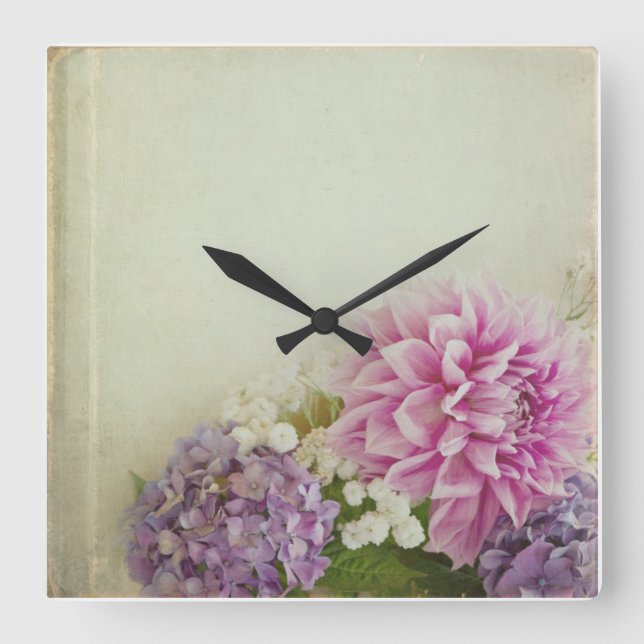 Carrée Horloge florale - rose et lavendar (Recto)