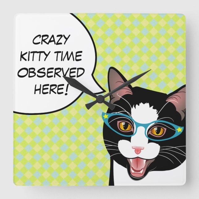 Carrée Horloge folle de chat de cuisine de temps de Kitty (Recto)