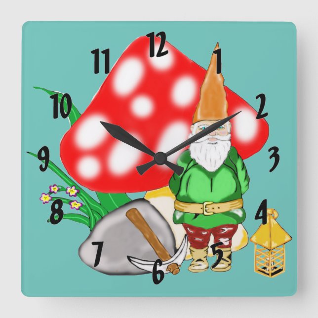 Carrée Horloge fonctionnante de gnome d'imaginaire (Recto)