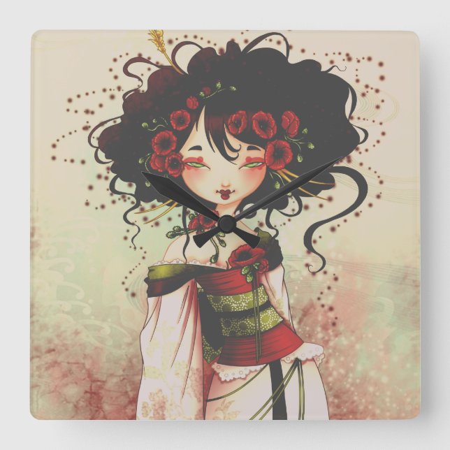 Carrée Horloge geisha coquelicot (Recto)