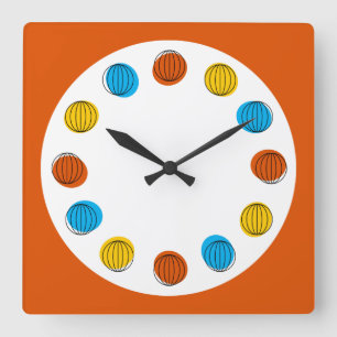 Carrée Horloge globe orange foncé carré