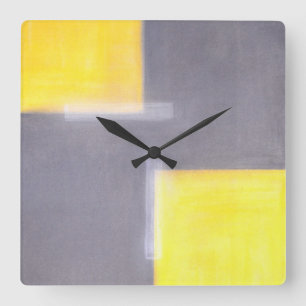 Carrée Horloge grise et jaune "délabrée" d'art abstrait