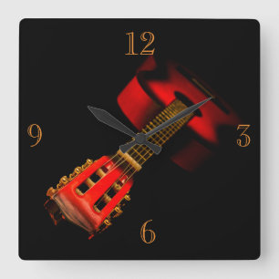 CARRÉE HORLOGE - GUITARE ROUGE SUR LE NOIR