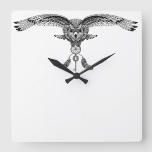 Carrée Horloge Hibou rêveur