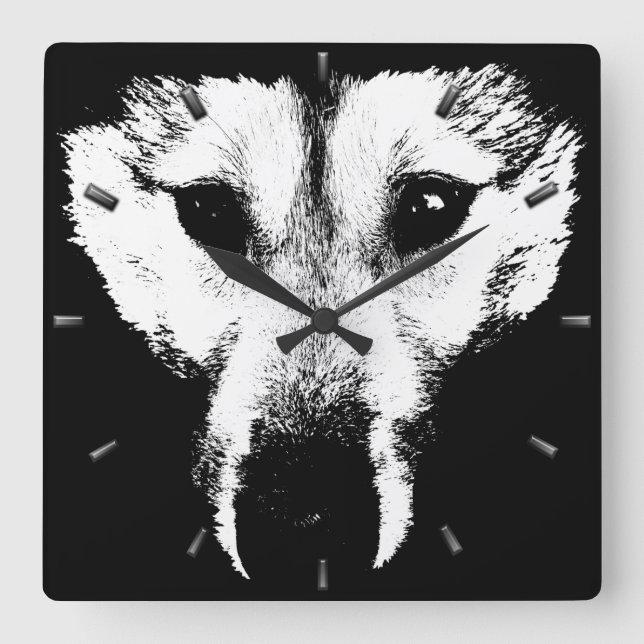 Carrée Horloge Husky Cadeaux Décor Loup Montre Montre Hor (Recto)