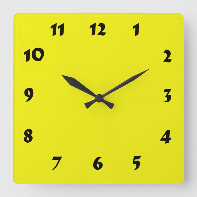 Carrée Horloge jaune néon brillant et numérique modifiabl (Recto)