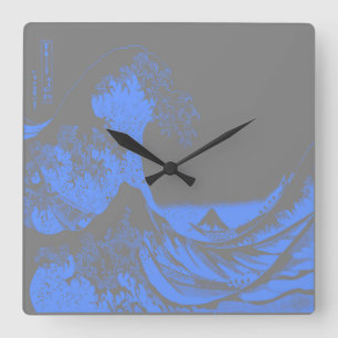 Carrée Horloge La Grande Vague Bleu & Gris