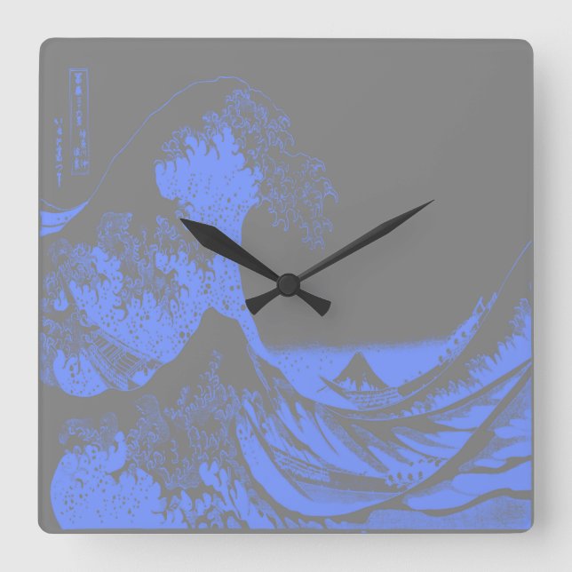 Carrée Horloge La Grande Vague Bleu & Gris (Recto)
