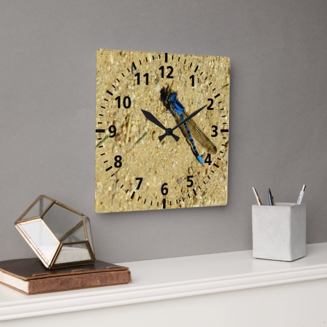 Carrée Horloge - Libellule bleue (Bureau)
