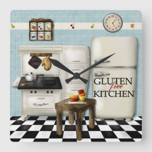 Carrée Horloge libre de cuisine de gluten - Teal