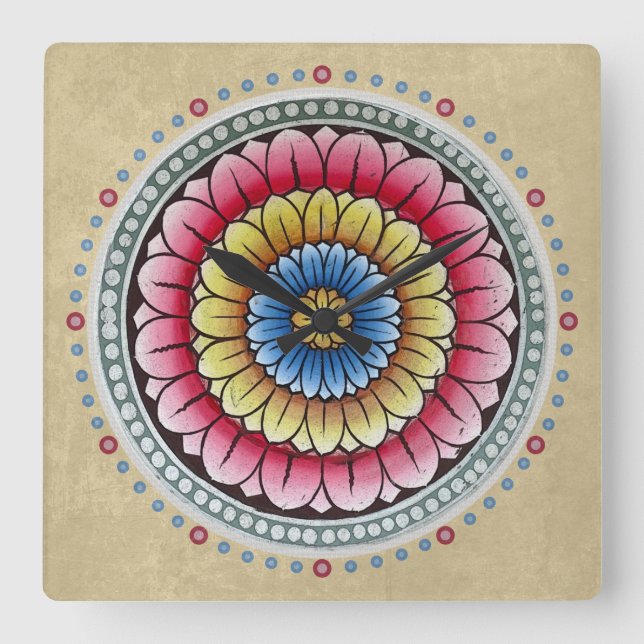 Carrée Horloge Lotus Mandala (Recto)